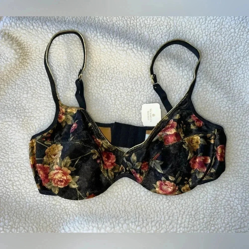 RERA ! VTG Victoria’s Secret #16398 Second Skin Velvet Floral Bar Sz 36B